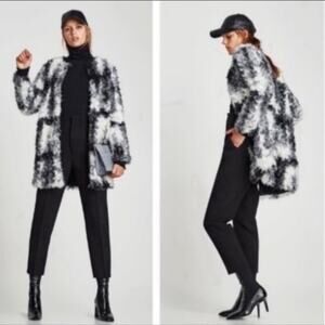 Zara tricolor texturized faux fur jacket